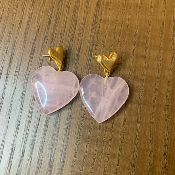 PRELOVED ROSE QUARTZ HEART EARRINGS - Picture 1 of 2